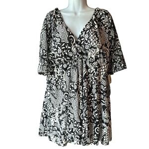 Shape Solver Plus Size Swim Dress Black White Floral Tummy Control 20W New